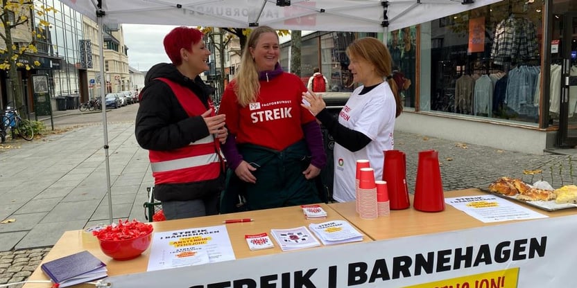 Vi ser 2 personer som står på streikestand