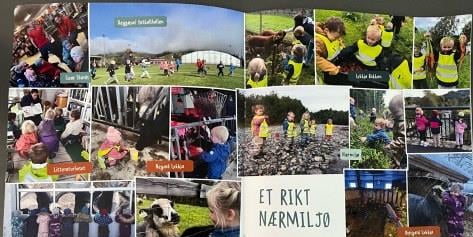 Et rikt nærmiljø, mange små bilder av forskjellige aktiviteter barnehagebarn har vært med på. 