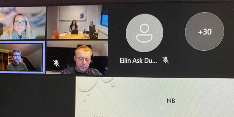 Bilde fra teamsmøte med Eskil Berggren og Tor Anders Råbu i front. og Elisabeth Sandø