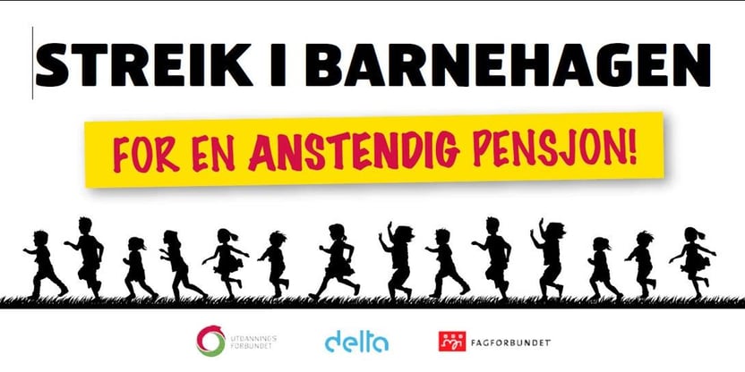 Plakat av streik i barnehagen tegning av barn som går i tog