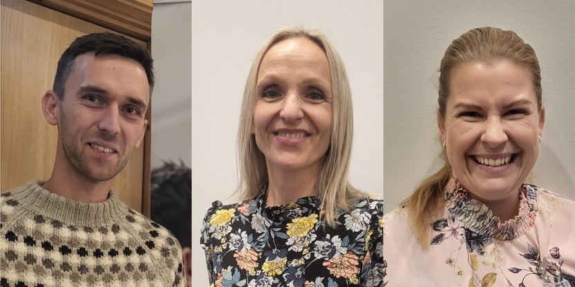 Portrettbilder av tre smilende HTV-er