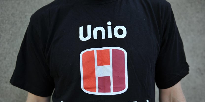 Bilde av t-skjorte med påskrift Unio i streik.