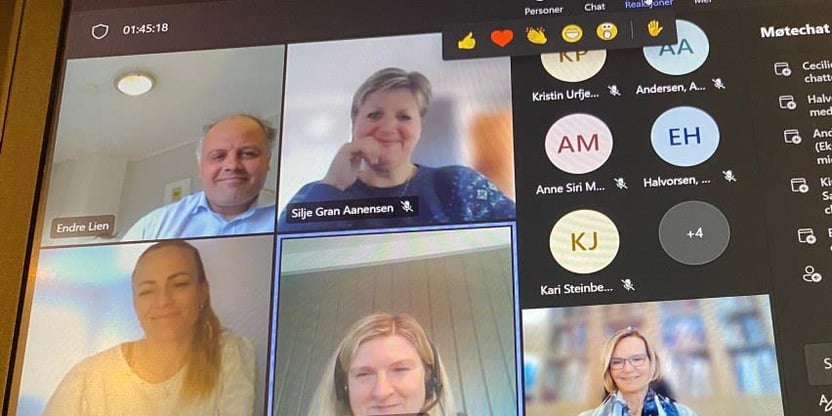 Bilde av deltakere på Zoom. Vi ser 4-5 personer på skjermen