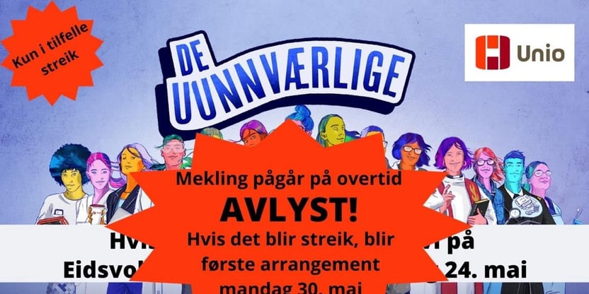 Tegning - Unios logo med streikeplakater - avlysning