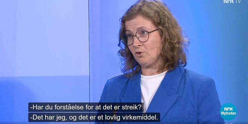 Regiondirektør i KS, Annikken Kjær Haraldsen i NRK- studio. Foto.