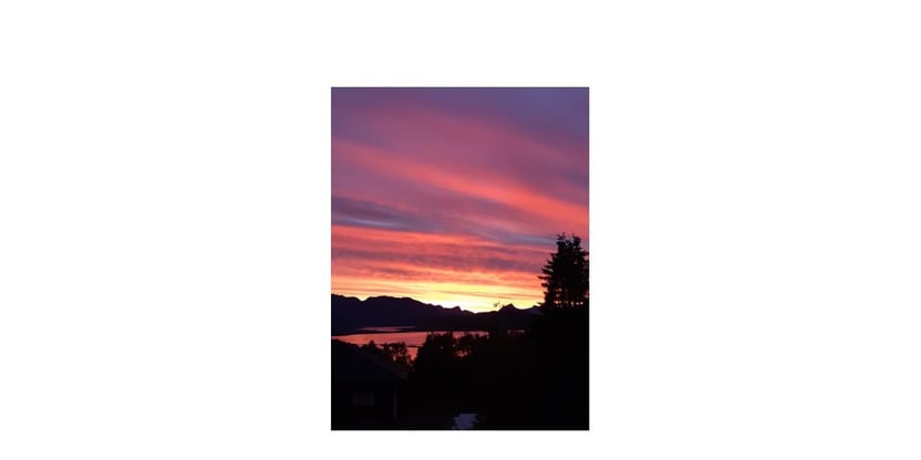 Bilde av fargerik himmel og skog rundt