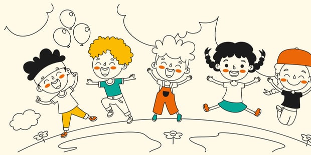 Tegning av glade barnehagebarn