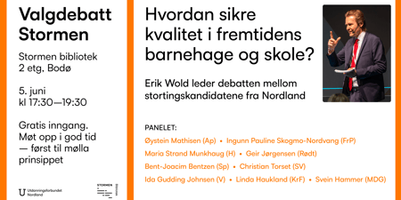 Bilde av plakaten som viser hvem som er med i debatten.