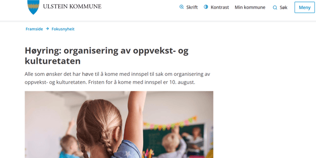 Skjermdump frå heimesida til Ulstein kommune som viser sida om høyringssvar.