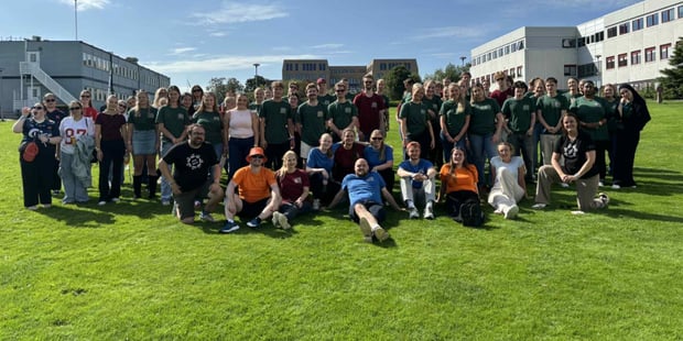 Ivrige studenter og styremedlemmer fra Lærerstudentene  i Lærerlekene 2025, . Fra Utdanningsforbundet Rogaland bidro Siri Skjæveland og Hogne Wathne Helgesen.