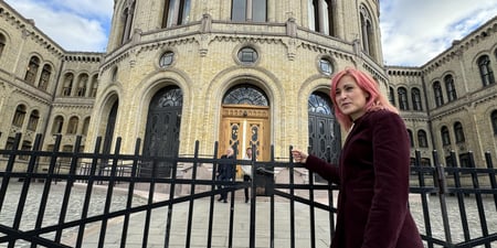 Kvinne på vei inn til Stortinget
