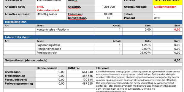 Lønnslipp for kvinner fra 18.11.24-31.12.24