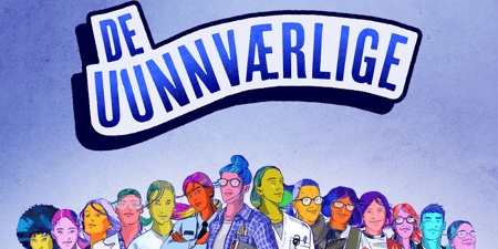 Illustrasjon av ulike yrkesgrupper i Unio, med tittel "De uunværlige".