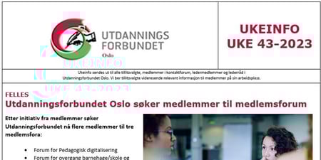 Faksimile av toppen av UKEINFO 43-2023