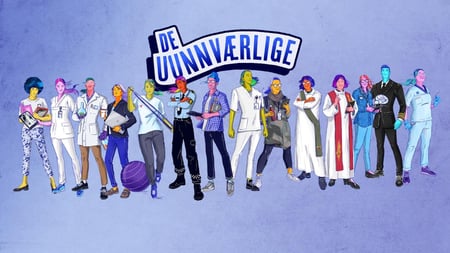 Kampanjegrafikk fra Unio, med overskrift "De uunnværlige". Grafisk bilde av typiske yrkesgrupper i Unio på en rekke, med en overvekt av kvinner.