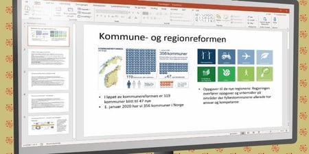 Bilde av skjermen til en PC som viser nøkkeltall for kommunereformen. Foto. 