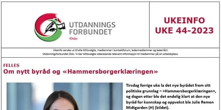 Faksimile av toppen av UKEINFO 44-2023
