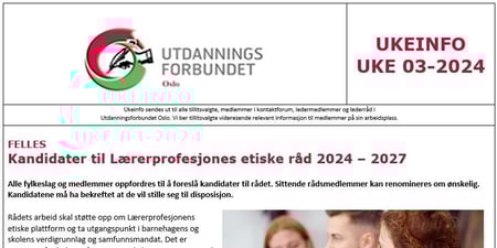 Faksimile av toppen av UKEINFO 03-2024