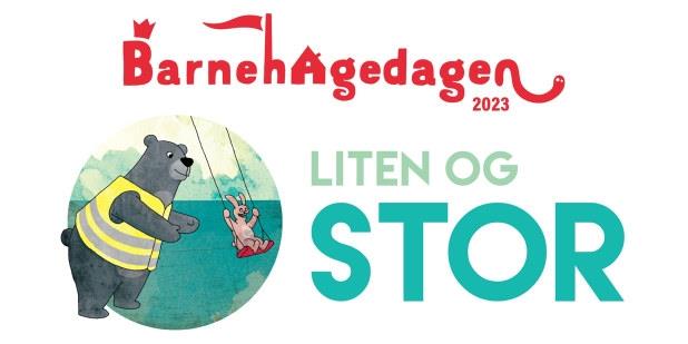 Logo for barnehagedagen - en stor som dytter en liten på huska