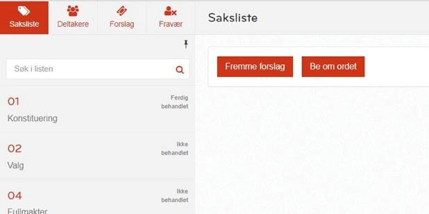 Skjermbilde av GoPlenum sånn det ser ut for en møtedeltaker. Illustrasjon. 