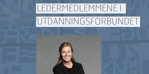 Illustrasjonsbilde av ledermedlemmer. Vi ser overkroppen av en kvinne. Tekst: Ledermedlemmene i Utdanningsforbundet.