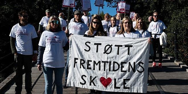 Banner med tekst: Støtt fremtidens skole. Fra lærerstreiken.