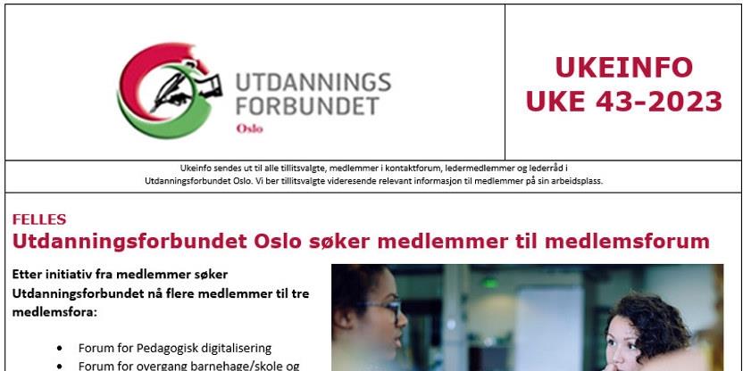 Faksimile av toppen av UKEINFO 43-2023