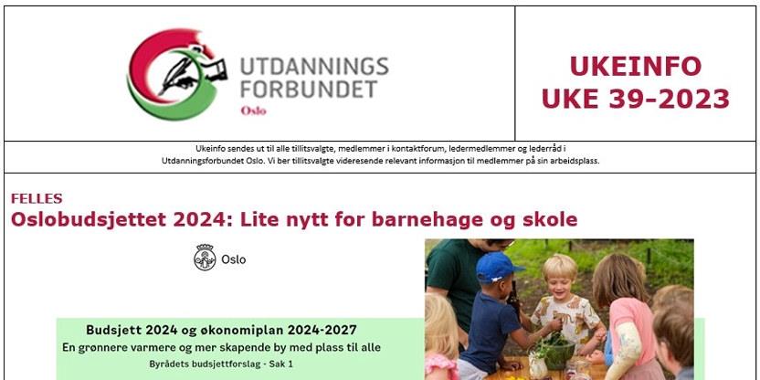Faksimile av toppen av UKEINFO 39-2023