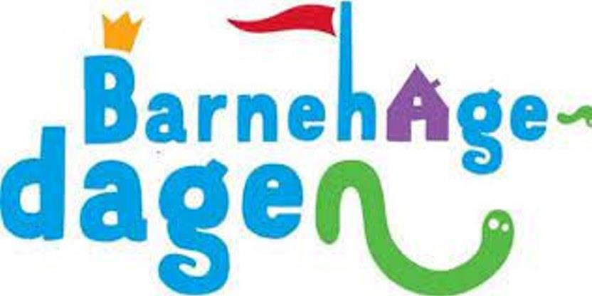 Barnehagedagens logo med "Barnehagedagen"  i blå tekst. Logo.