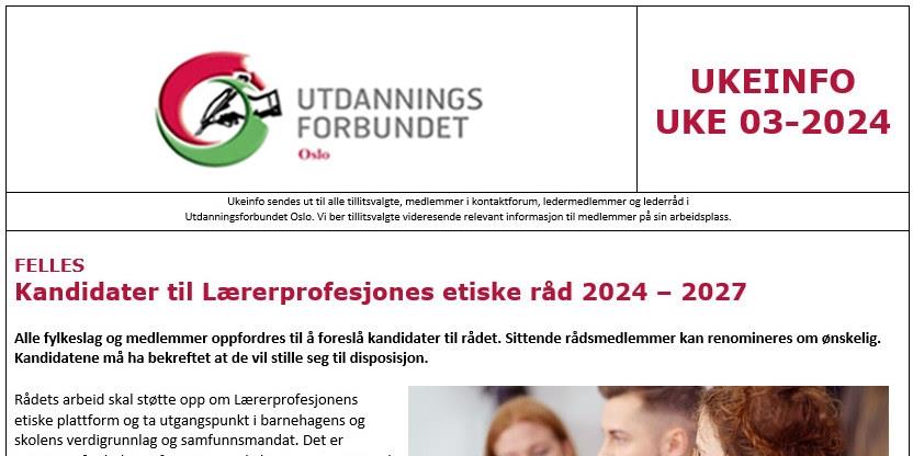 Faksimile av toppen av UKEINFO 03-2024