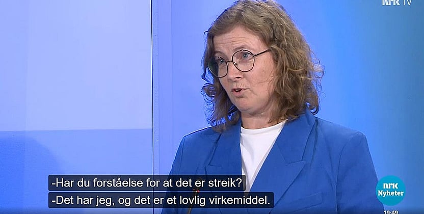 Regiondirektør i KS, Annikken Kjær Haraldsen i NRK- studio. Foto.